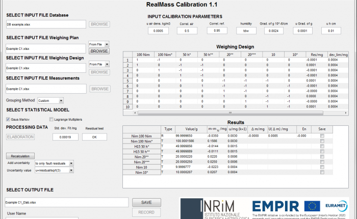 RealMass Calibration Software schermata